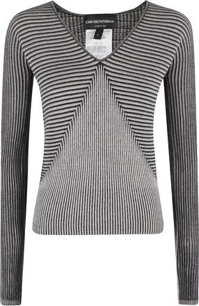 Emporio Armani Multicolor Gestreept V-hals Trui Patroon - Dames - V-hals truien - Veelkleurig - L - Truien & Vesten