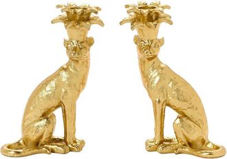 Two's Company Set Of 2 Leopard Taper Candlestick Candleholders