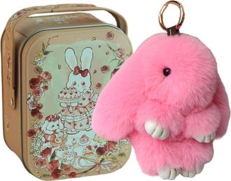 Generic Bunny-Lulu In A Tin | 15cm Bunny-Lulu Keyring In A Tin | Soft Bunny Charm Keychain | Cute Rabbit Soft Doll Keyring Ornament | Rabbits Plush Keychain P