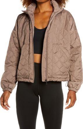 Zella Womens Quilted Bomber Jacket in Grey Sparrow