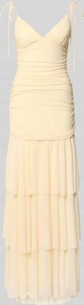 Jake*s Abendkleid im Stufen-Look mit Raffungen in Hellgelb, Gr&ouml;&szlig;e 32