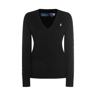 Ralph Lauren Truien & Vesten, Dames, Zwart, S, V-hals kabel gebreide trui