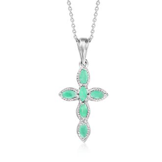 Ross-Simons Emerald Cross Pendant Necklace in Sterling Silver