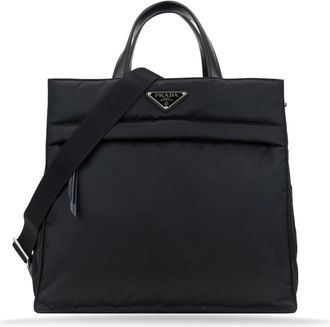 Prada Schoudertas met lederen details - Dames - Shoppers - Zwart - ONE Size - Tassen