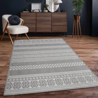 Paco Home Paco Home Alfombra Exterior Interior Balc&oacute;n Terraza Cocina Motivo Boho &Eacute;tnico Moderno &Oslash; 200 Cm Redon, Gris 4