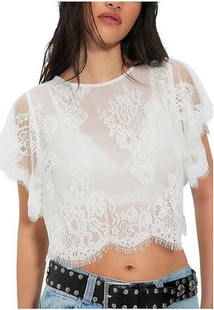 Free People Lunar Ash Lace Top Womens Clothing Clean Ivory : LG (Womens 12-14), Nylon