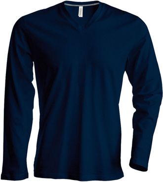 Kariban Mens Slim Fit Long Sleeve V Neck T Shirt (4XL) (Navy)
