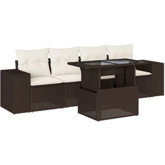 vidaXL Vidaxl - Set Comedor De Jard&iacute;n 5 Piezas Y Cojines Rat&aacute;n Sint&eacute;tico Marr&oacute;n