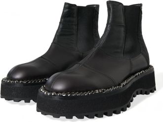 Dolce & Gabbana Mens Black Leather Slip On Stretch Chelsea Boots Shoes