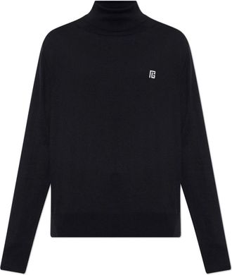 Balmain Turtleneck met logo - Heren - Coltruien - Blauw - 3XL - Katoen - Truien & Vesten