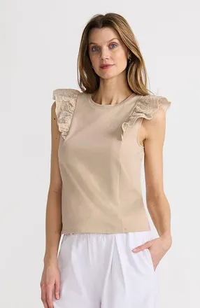 Lands End Embroidered Ruffle Tank Top in Champagne at Nordstrom, Size X-Large