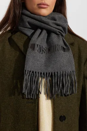 Moschino Wool Scarf With Fringes, Unisex, Grey