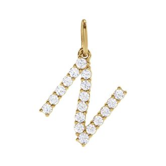 Diamond2Deal 14k Gold 1/4ct Lab-Grown Diamond Initial N Pendant