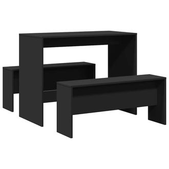vidaXL Set Mesa Y Banco De Comedor 3 Pzas Madera De Ingenier&iacute;a Negro Vidaxl