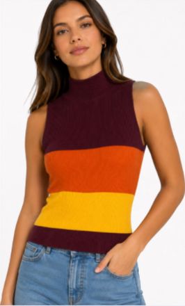 Sanctuary Colorblock Sleeveless Mock Neck Top In Cherry/plum