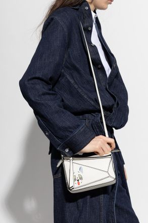 Loewe Puzzle Futurist Cat Mini Hand Bag, Womens, White