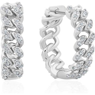 Crislu Cabana Cuban Link Hoop Earrings in Pure Platinum/Clear Stone at Nordstrom
