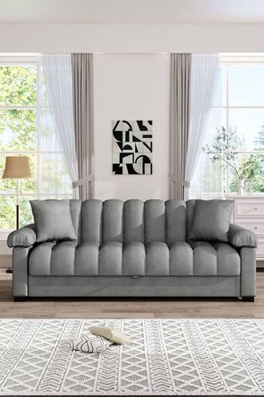 H&O Direct Channel-Tufted Grey Convertible Sofa Bed