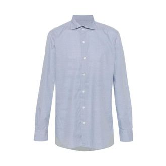 Barba Formal Shirts, male, Blue, Size: 2XL Geometric Print Cotton Shirt Blue/White