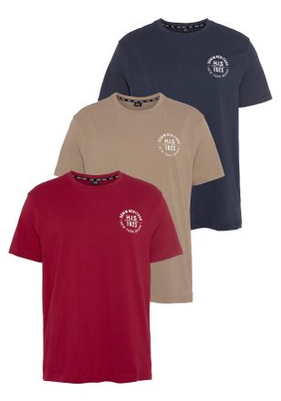 H.I.S T-Shirt H.I.S, Herren, Gr. 4XL (68/70), bunt (bordeaux, navy, beige), Single Jersey, Obermaterial: 100% Baumwolle, bedruckt, schmal, Rundhals, gerader