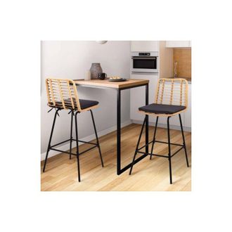 IDMarket Set di 2 sgabelli da bar summer in rattan con gambe in metallo nero