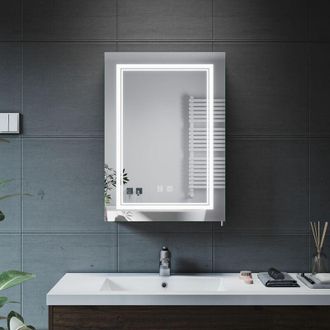 Elegant Lighting Elegant - Bathrrom Wall Cabinet Illuminated led Mirror with Shaver Socket Demister and Sensor Adjustable Glass Shelves 500x700mm Stainless Steel