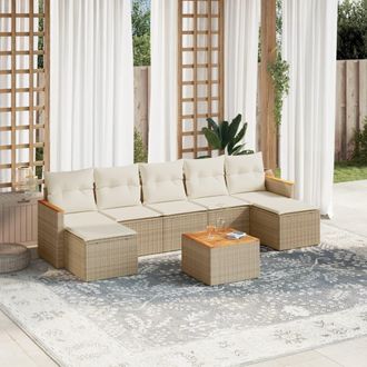vidaXL Juego De Sof&aacute;s De Jard&iacute;n Con Cojines Beige 8 Pzas Rat&aacute;n Pe Vidaxl