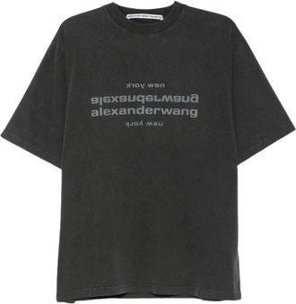 Alexander Wang Logo Print T-Shirt - Dames - T-shirts - Grijs - S - Katoen - Tops