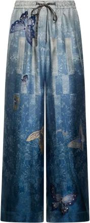 Pierre-Louis Mascia Broeken, Dames, Blauw, L, Aloe Print Wijde Broek