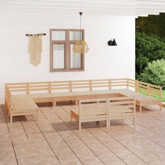 vidaXL Juego De Muebles De Jard&iacute;n 12 Piezas Madera Maciza De Pino Vidaxl