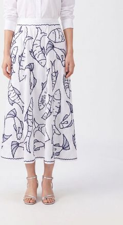 Farm Rio Gonna midi a ruota Fresh Fish in misto lino con stampa grafica e vita alta