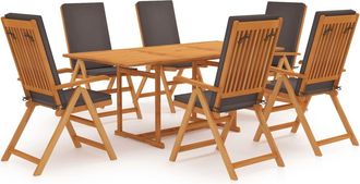vidaXL Set De Comedor Para Jard&iacute;n 7 Piezas Teca Maciza Y Cojines Gris Vidaxl