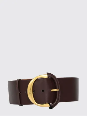 Twinset Womens Brown Leather Belt with Adjustable Metal Buckle