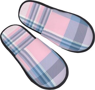 Generic Shoes Plaid Pink Blue Reusable Slippers Lightweight Sliders For Big Kid Adult Home L