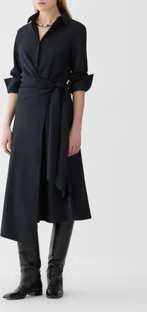 Lafayette 148 New York Wool Wrap Midi Dress in Ink at Nordstrom, Size 12