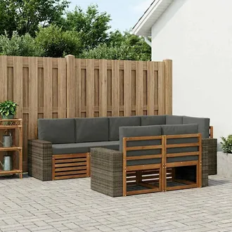 vidaXL Vidaxl Set Di Divani Da Esterno 7 Pz Naturale E Antracite Poliestere