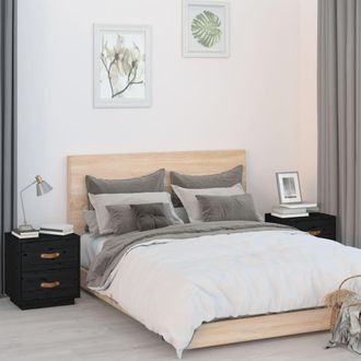 vidaXL Vidaxl - Mesitas De Noche 2 Uds Madera Maciza De Pino Negro 40x34x45 Cm