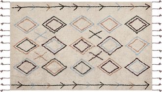 Beliani Alfombra De Algod&oacute;n Beige Claro Marr&oacute;n Claro Verde Oscuro 140 X 200 Cm A Mano Corum