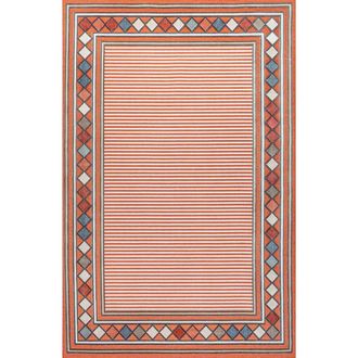 Jonathan Y Designs Sebastian High-Low Modern Diamond Border Indoor/Outdoor Area Rug in Orange/ivory at Nordstrom, Size 2Ft 0In X 8Ft 0In