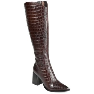 Journee Collection Womens Genuine Leather Laila Almond Toe Inside Zip Knee High Boots
