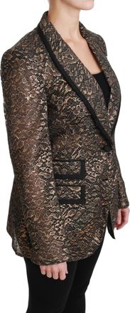 Dolce & Gabbana Womens Gold Black Lace Blazer Coat Floral Jacket Ramie Pu Polyester Silk Nylon Clothing