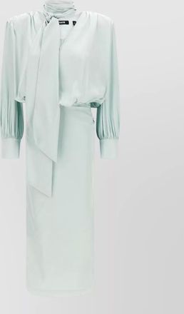 Rotate ruched satin v-neck long-sleeve midi dress