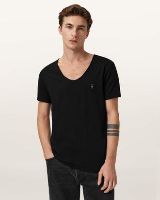 AllSaints Cotton Tonic Scoop Neck Slim Ramskull T-Shirt, Size: XL