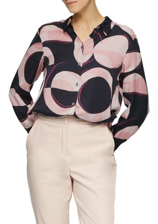 s.Oliver Black Label Langarmbluse S.OLIVER BLACK LABEL, Damen, Gr. 38, blau (blau sepia), Web, Obermaterial: 100% Viskose, gemustert, gerade h&uuml;ftbedeckend, Rundhals, Bluse