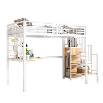 STILVORA Cama Alta Cama Individual Con Armario, Escalera Lateral Y Mesa 90&times;200 Cm, Sin Colch&oacute;n