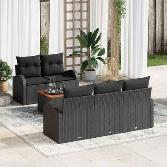 vidaXL Conjunto De Sof&aacute; De Jard&iacute;n 6 Pcs Negro Vidaxl