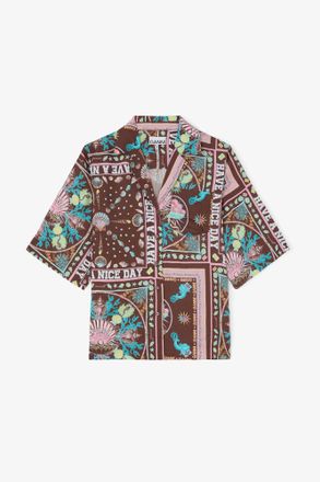 Ganni Brown Shirt in Printed Twill - Size 10/12 Viscose