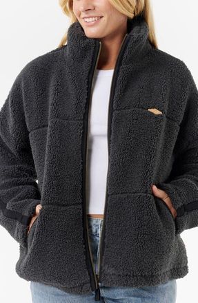 Rip Curl Cala Nights Textured Fleece Zip-Up Jacket in Washed Black at Nordstrom, Size Xx-Small