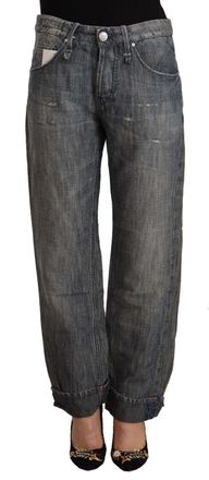 Acht Washed Ramie Straight blue Folded Hem Womens Jeans