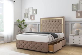 Comfort Beds Sofia Gold Plush Divan Base 2 Drawers - 26 Headboard-Footboard in Taupe | Size: Double